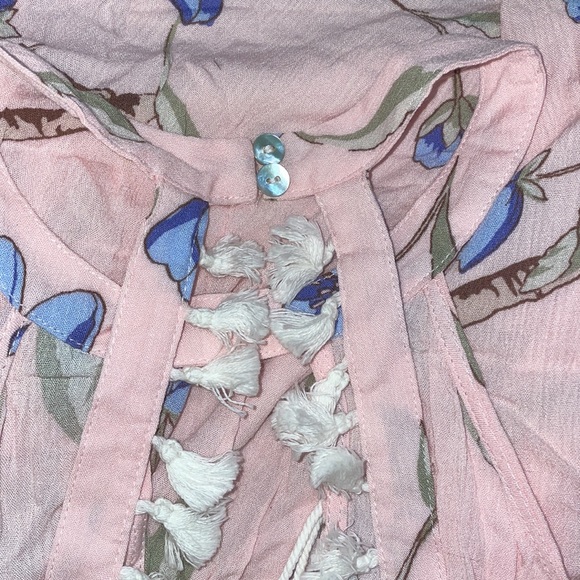 NWT Forever 21 Romper Pink & Blue drawstring waist, tassels, beautiful - Picture 4 of 7